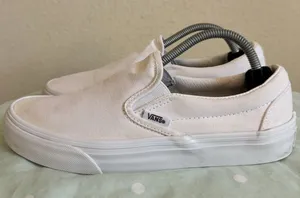 Vans Classic Slip-On Womens White Canvas Sneakers US 7.5 EU 38 Round Toe thumbnail 1