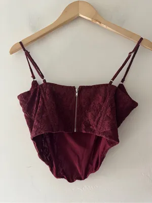White Fox Burgundy Lace Bustier Corset Top thumbnail 6