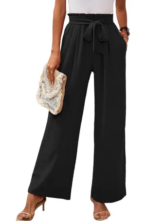 Women’s Casual Wide Leg Cinch Waist Trouser Pants Small thumbnail 1