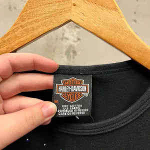 Harley Davidson Black Rhinestone Detail Short Sleeve Blue Logo Baby Tee Medium M thumbnail 3