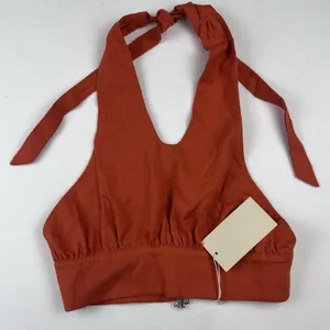 Meshki Women’s Linen Halter Top Crop Rust Orange Small Tie Back Adjustable New thumbnail 2