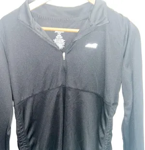 Avia Black Long Sleeve Ruched Tie Side Thumbhole Quarter Zip Active Top thumbnail 2