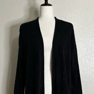 Barefoot Dreams Cozychic Lite Black Open Front Soft Sweater Cardigan, Sz Large thumbnail 3