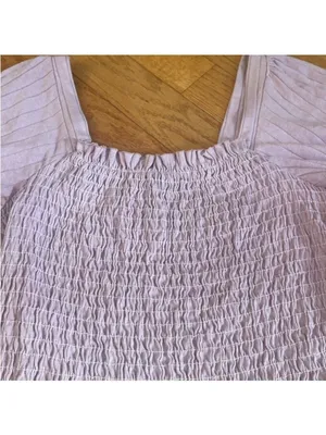 We the free Free People lilac top blouse elastic body puff sleeves XL Coquette thumbnail 3
