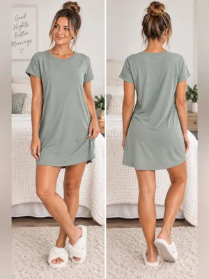 Auden Women’s Short Sleeve T-Shirt Sleep Dress Sage Green Size Small thumbnail 2