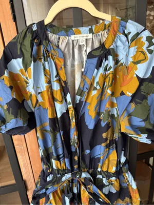 Free Assembly flora midi dress cotton short puff sleeve pockets adjustable tie thumbnail 5