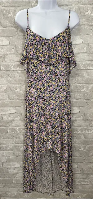 Rewind Black Hi-Low Maxi Dress with Pink & Yellow Floral thumbnail 1