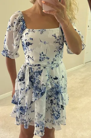 Francesca's Blue & White Floral Mini Dress thumbnail 1