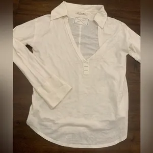 Free People We The Free Collared Split Neck Top Women’s Medium White Long Sleeve thumbnail 1