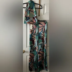 Rachel Zoe Women’s 2-Piece Tropical‎ Palm Print Satin Halter & Pant Set Small thumbnail 14