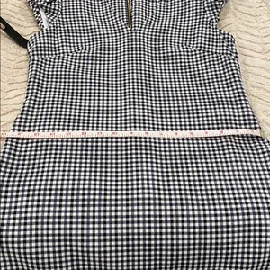 Calvin Klein Gingham Ruffle Puff Sleeve Black & White V neck Midi Dress size 6 thumbnail 10
