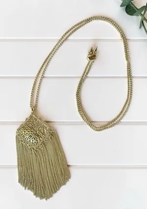 Kendra Scott Kingston Gold Tone Filigree Tassel Fringe Statement Necklace thumbnail 1