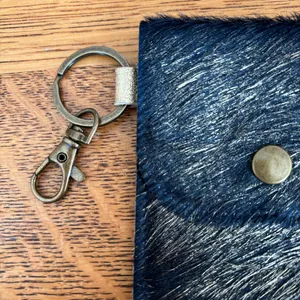 Alex Carol Navy Gold Leather Keychain Snap Western Boho Coastal Cowgirl Pouch thumbnail 3