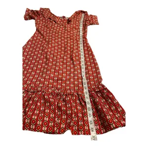 Molly Bracken Fit‎ & Flare Dress Red White Abstract Scoop Neck Ruffle Hem XS thumbnail 6