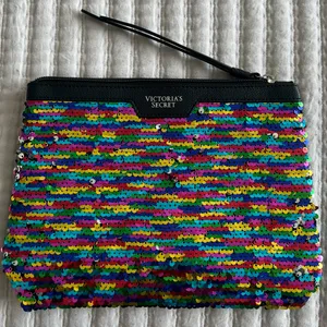 victoria’s secret | rainbow sequin makeup bag clutch NEW thumbnail 1