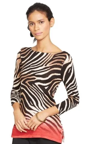 Lauren Ralph Lauren Women Zebra Striped 3/4 Sleeve‎ Top Sweater size Small. thumbnail 1