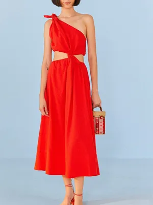FARM RIO One-Shoulder Cutout Linen-Blend Midi Dress Women’s Sz S thumbnail 2