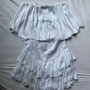 White ruffle preppy strapless mini beachy dress romper thumbnail 8