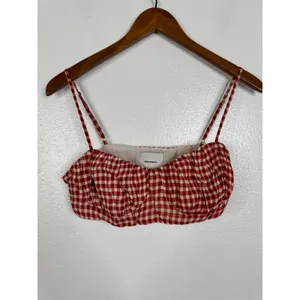Reformation Alana Red Gingham Bustier Crop Top Sweetheart Neck Viscose Size 6 thumbnail 3