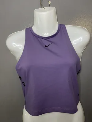 Nike Pro Tank Top Womens Medium Purple Dri-FIT High Neck Cropped Gym Athletic thumbnail 1
