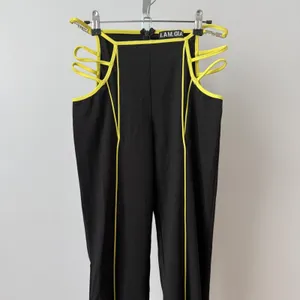 I.AM.GIA sz S Lucid Pant Black Neon Yellow Cut Out Strappy Flare‎ Rave Y2K thumbnail 2