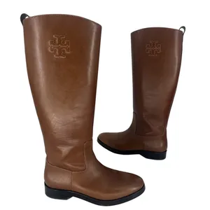 Tory Burch Riding Logo Embossed Leather Knee‎ High Boots Brown 10.5 thumbnail 2