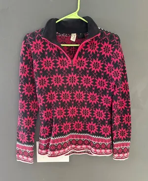 Obermeyer Womens Pink Black Snowflake‎ Fair Isle Wool Blend 1/4 Zip Sweater S thumbnail 1