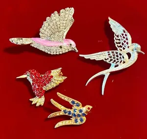 Bird Brooch Lot – Set of 5 Vintage- hummingbirds Pins thumbnail 1