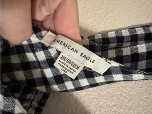 American Eagle Outfitters Black and White Gingham Tie-Back Crop Top thumbnail 2