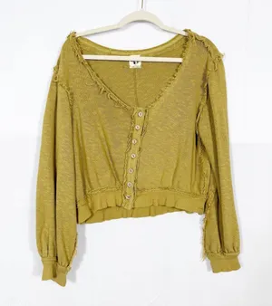 Free People X We The Free Golden Road Cardigan Curly Willow Mustard Olive Crop thumbnail 2