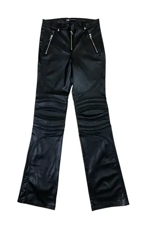 Zara Black Faux Leather Moto Biker Flare Pants Y2K Edgy Streetwear S thumbnail 1