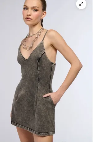 AKIRA Charcoal Gray Fitted Mini Dress with pockets thumbnail 1