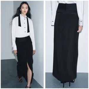 Zara Tuxedo Pencil Skirt Medium Black Satin Cumber-bun Cocktail Office Siren thumbnail 3