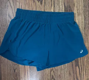 Asics teal athletic shorts with spandex underneath thumbnail 1