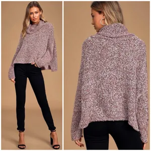 Free People Purple Cowl Neck Oversized BFF Sweater Medium thumbnail 8