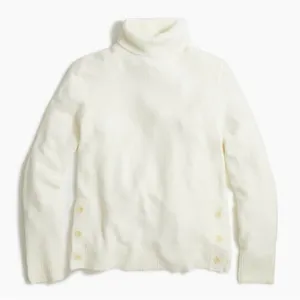 J. Crew White Wool Blend Turtleneck‎ Sweater Button Detail thumbnail 1