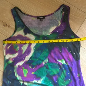 Express Women’s Rhinestone Embellished Floral Vibrant Watercolors Print Tank Top thumbnail 7
