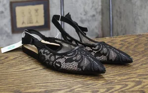 A New Day Womens London Lace Sling Back Bow Flats 94303528 Black 9.5M thumbnail 1