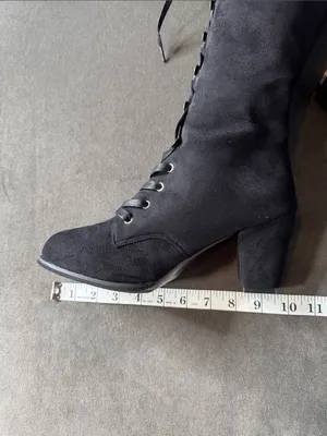Tall Black Faux Suede Lace-Up Women’s Boots Gothic Size 8.5 (41) NEW thumbnail 9