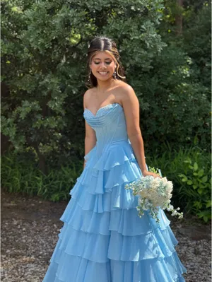 Sherri Hill Prom corset blue dress thumbnail 3