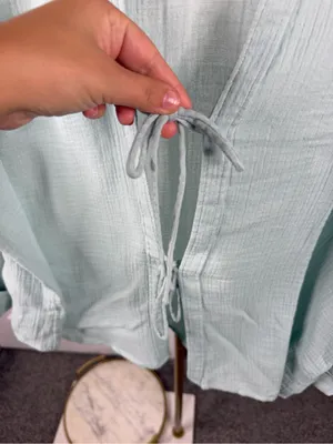 Abercrombie & Fitch NWT Mint Green Cotton Tie Front Gauze Shirt Sz L thumbnail 5