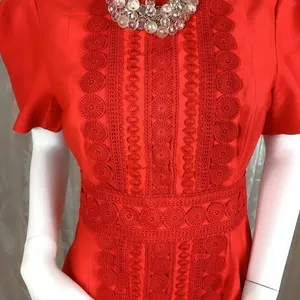 C/meo Collective Pronounce Short Sleeve Mini Dress in Red with Lace Embroidery thumbnail 3