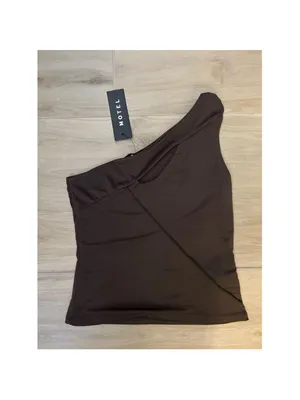 NEW Brown Motel Karina 1 Shoulder Top Mocca XS $65 thumbnail 5