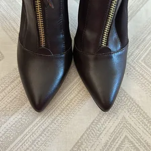 Charles By Charles David Dark Brown Ankle Boot Mixed Media Leather Front Zip thumbnail 2
