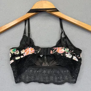 Intimately Free People Black‎ Floral Lace Longline Bralette XS Adjustable Straps thumbnail 4