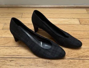 Stuart Weitzman Black Metallic Plaid Print Heels, size 8 thumbnail 1