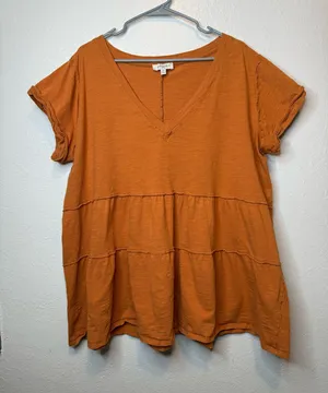 Umgee + Tiered Baby Doll Top V-Neck Peplum Ruffled Sleeve Size 2X Boho Festival thumbnail 1