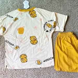 Short Sleeve Pajama Set Women Size s‎ Yellow New Cartoon Duck Print Loungewear thumbnail 10