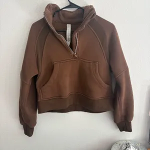 Lululemon Scuba Oversized Half-Zip Hoodie Brown Cropped Fleece Sweatshirt Size 2 thumbnail 4