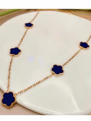 18K Gold Plated Blue Clover Necklace stainless steel Womens jewelry thumbnail 4